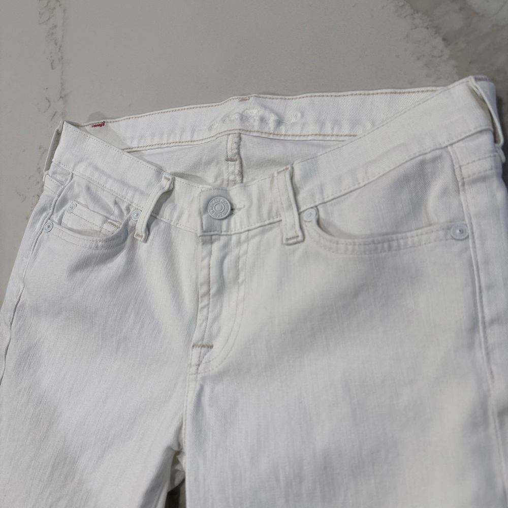 7 For All Mankind Tailorless Broken Twill Original Bootcut White Jeans Womens 26 - Picture 9 of 15